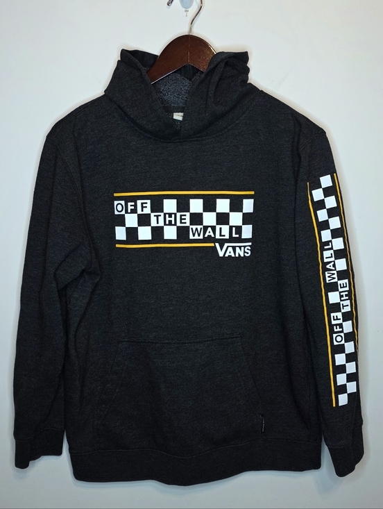 Vans Tops - Vans Off The Wall Gray Checkerboard Sleeve Graphic Hoodie Skater Street Size XL